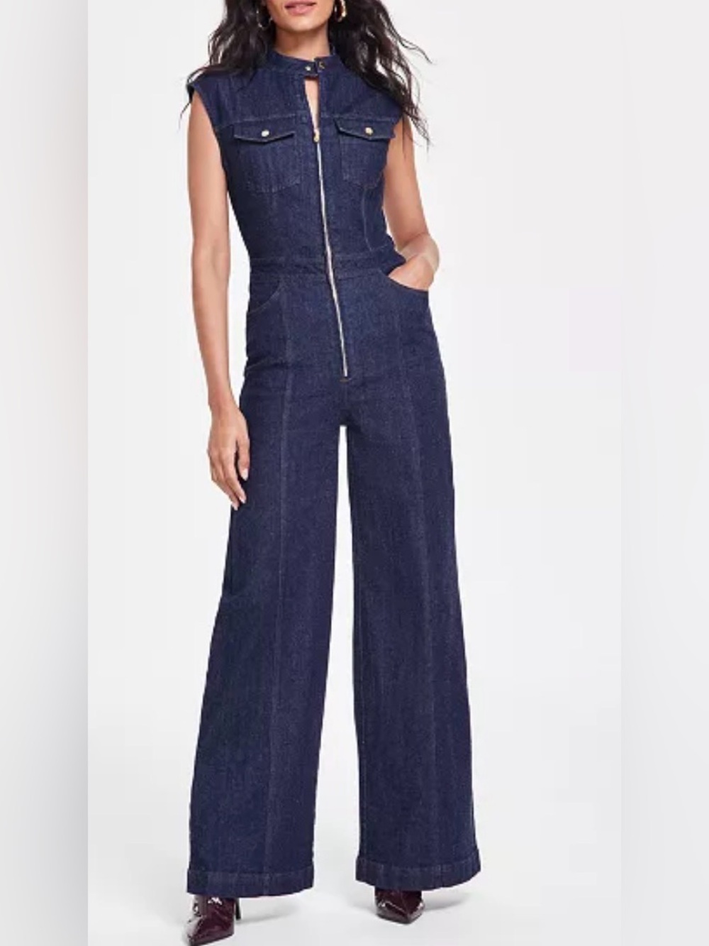 I.N.C. International Concepts Denim Jumpsuit Size Small Dark Wash Wide Leg